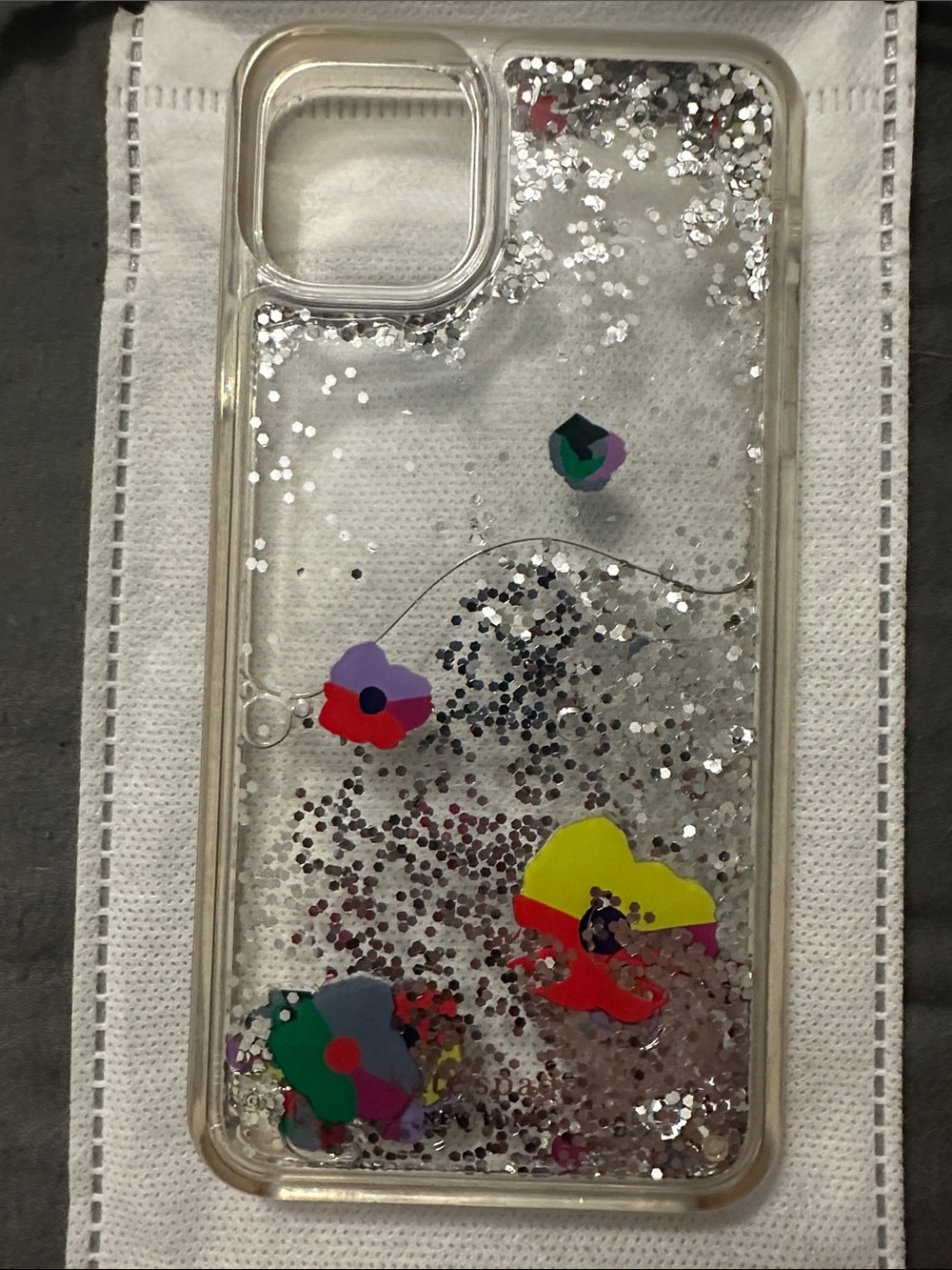 Kate Spade iphone11 pro max Glitter Liquid Phone Case w/Floral Accents - Clear